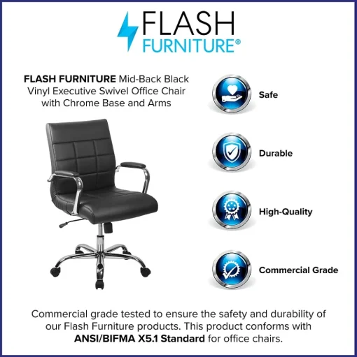 Flash Furniture Office Chairs<Vivian Vinyl Swivel Mid-Back Executive Office Chair, Black (GO2240BK)