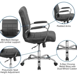 Flash Furniture Office Chairs<Vivian Vinyl Swivel Mid-Back Executive Office Chair, Black (GO2240BK)