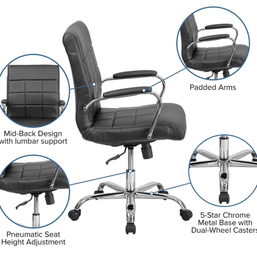 Flash Furniture Office Chairs<Vivian Vinyl Swivel Mid-Back Executive Office Chair, Black (GO2240BK)