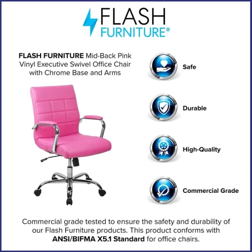 Flash Furniture Office Chairs<Vivian Vinyl Swivel Mid-Back Executive Office Chair, Pink (GO2240PK)