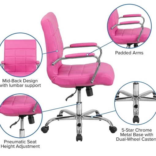 Flash Furniture Office Chairs<Vivian Vinyl Swivel Mid-Back Executive Office Chair, Pink (GO2240PK)