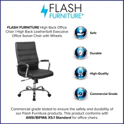 Flash Furniture Ergonomic Chairs<Whitney Ergonomic LeatherSoft Swivel High Back Executive Office Chair, Black/Chrome (GO2286HBK)