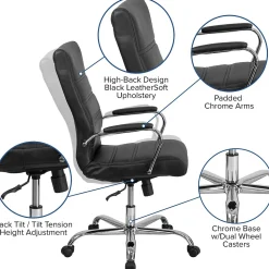 Flash Furniture Ergonomic Chairs<Whitney Ergonomic LeatherSoft Swivel High Back Executive Office Chair, Black/Chrome (GO2286HBK)