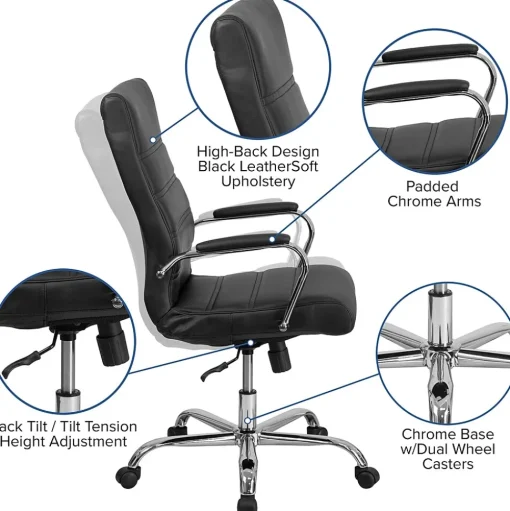 Flash Furniture Ergonomic Chairs<Whitney Ergonomic LeatherSoft Swivel High Back Executive Office Chair, Black/Chrome (GO2286HBK)