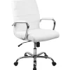 Flash Furniture Office Chairs<Whitney Ergonomic LeatherSoft Swivel Mid-Back Executive Office Chair, White/Chrome (GO2286MWH)