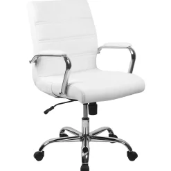 Flash Furniture Office Chairs<Whitney Ergonomic LeatherSoft Swivel Mid-Back Executive Office Chair, White/Chrome (GO2286MWH)