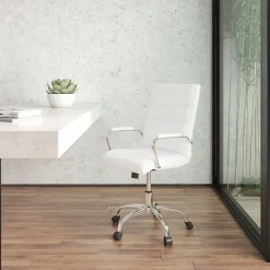 Flash Furniture Office Chairs<Whitney Ergonomic LeatherSoft Swivel Mid-Back Executive Office Chair, White/Chrome (GO2286MWH)