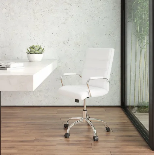 Flash Furniture Office Chairs<Whitney Ergonomic LeatherSoft Swivel Mid-Back Executive Office Chair, White/Chrome (GO2286MWH)