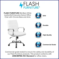 Flash Furniture Office Chairs<Whitney Ergonomic LeatherSoft Swivel Mid-Back Executive Office Chair, White/Chrome (GO2286MWH)