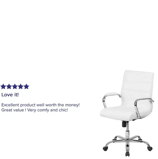 Flash Furniture Office Chairs<Whitney Ergonomic LeatherSoft Swivel Mid-Back Executive Office Chair, White/Chrome (GO2286MWH)