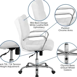 Flash Furniture Office Chairs<Whitney Ergonomic LeatherSoft Swivel Mid-Back Executive Office Chair, White/Chrome (GO2286MWH)