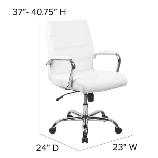 Flash Furniture Office Chairs<Whitney Ergonomic LeatherSoft Swivel Mid-Back Executive Office Chair, White/Chrome (GO2286MWH)
