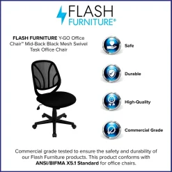 Flash Furniture Office Chairs<Y-GO Office Armless Ergonomic Mesh Swivel Mid-Back Task Office Chair, Black (GOWY05)