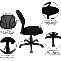 Flash Furniture Office Chairs<Y-GO Office Armless Ergonomic Mesh Swivel Mid-Back Task Office Chair, Black (GOWY05)