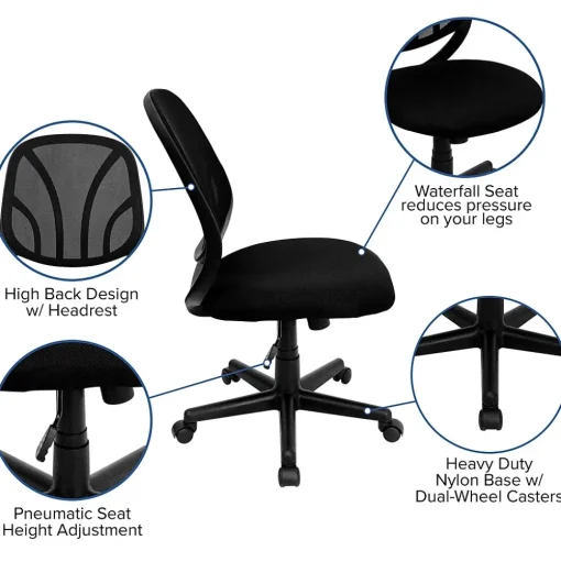 Flash Furniture Office Chairs<Y-GO Office Armless Ergonomic Mesh Swivel Mid-Back Task Office Chair, Black (GOWY05)