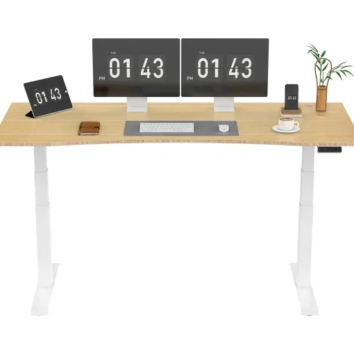 FlexiSpot Standing Desks<E7 72"W Electric Adjustable Bamboo Top Standing Desk, White (E7WCR7230LBZB)