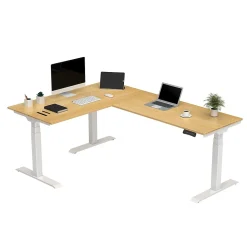 FlexiSpot Standing Desks<E7 76"W Electric L-Shaped Adjustable Top Standing Desk, White (E7LW557624BAM)