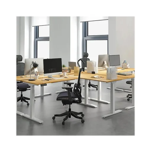 FlexiSpot Standing Desks<E7 76"W Electric L-Shaped Adjustable Top Standing Desk, White (E7LW557624BAM)