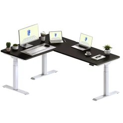 FlexiSpot Standing Desks<E7L Series 76"W Electric L-Shaped Adjustable Standing Desk, Black/White (E7LW557624B)