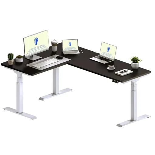 FlexiSpot Standing Desks<E7L Series 76"W Electric L-Shaped Adjustable Standing Desk, Black/White (E7LW557624B)