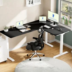FlexiSpot Standing Desks<E7L Series 76"W Electric L-Shaped Adjustable Standing Desk, Black/White (E7LW557624B)