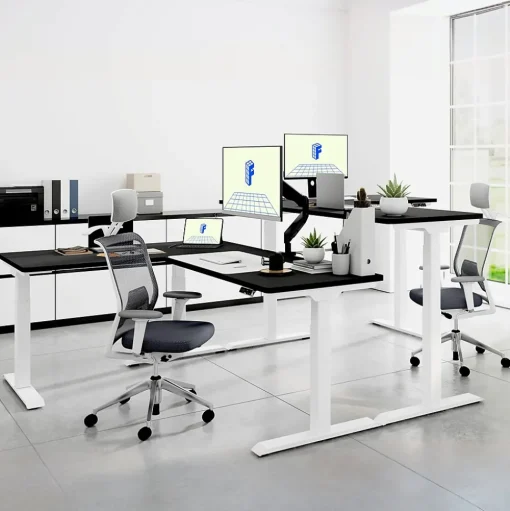FlexiSpot Standing Desks<E7L Series 76"W Electric L-Shaped Adjustable Standing Desk, Black/White (E7LW557624B)