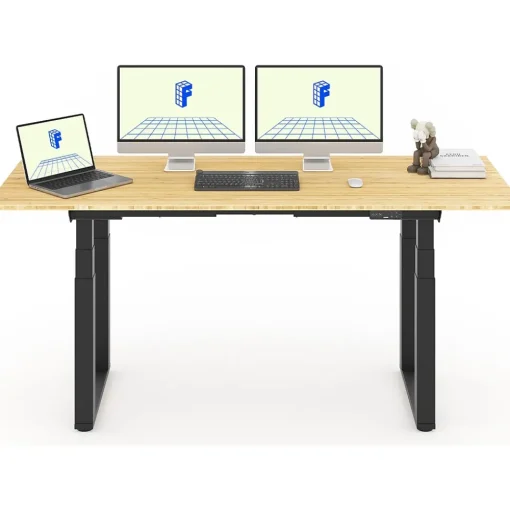 FlexiSpot Standing Desks<E7Q 72"W Electric Adjustable Standing Desk, Bamboo/Black (E7QBR7230-LBZB)
