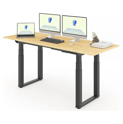 FlexiSpot Standing Desks<E7Q 72"W Electric Adjustable Standing Desk, Bamboo/Black (E7QBR7230-LBZB)