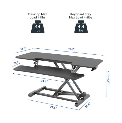 FlexiSpot Standing Desks<M7 Series 42"W Manual Rectangular Adjustable Standing Desk Converter, Black (M7-E-42B)