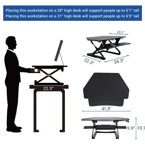 FlexiSpot Standing Desks<41"W Manual Sit-Stand Desk Converter, Black (M4B-E-US)