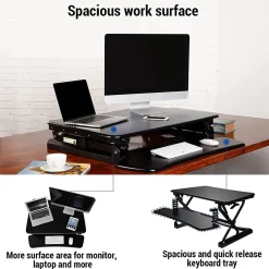FlexiSpot Standing Desks<35"W Manual Sit-Stand Desk Converter, Black (M2B)
