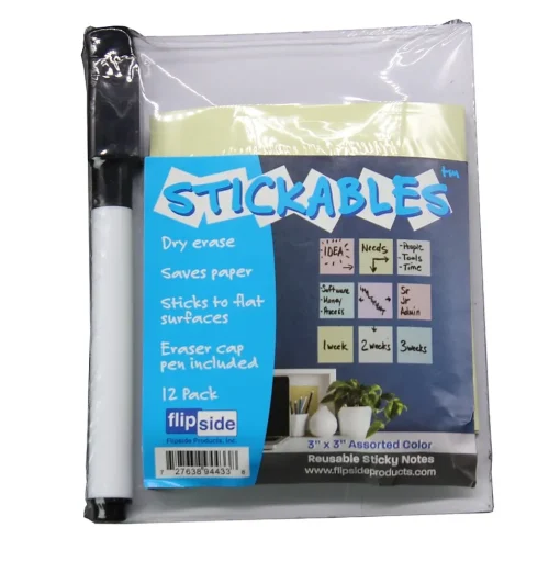 Flipside Dry Erase<Dry-Erase Sticky Notes, 3" x 3", 12/Pack, 2 Packs/Box (95533)