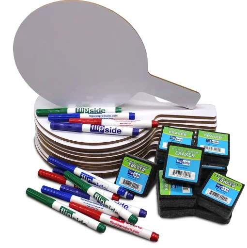 Flipside Dry Erase<Oval Dry-Erase Answer Paddles, Pens, and Erasers Class Pack, 36/Set (19232)