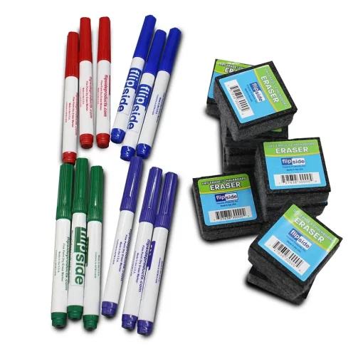 Flipside Dry Erase<Oval Dry-Erase Answer Paddles, Pens, and Erasers Class Pack, 36/Set (19232)