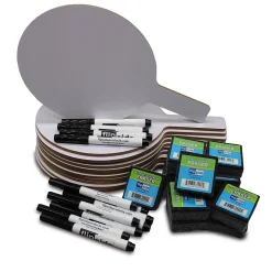 Flipside Dry Erase<Oval Dry-Erase Paddle, Eraser, and Pen Class Pack, 36/Set (11232)