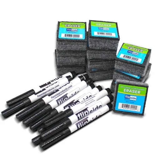 Flipside Dry Erase<Oval Dry-Erase Paddle, Eraser, and Pen Class Pack, 36/Set (11232)