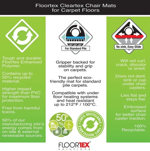 Floortex Chair Mats<Evolutionmat Carpet Chair Mat, 48" x 79", Designed for Standard-Pile Carpet, Clear Enhanced Polymer (ECO114879EP)