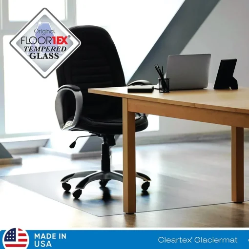 Floortex Chair Mats<Glaciermat Carpet & Hard Floor Chair Mat, 36" x 42", Crystal Clear Glass (FC123642EG)