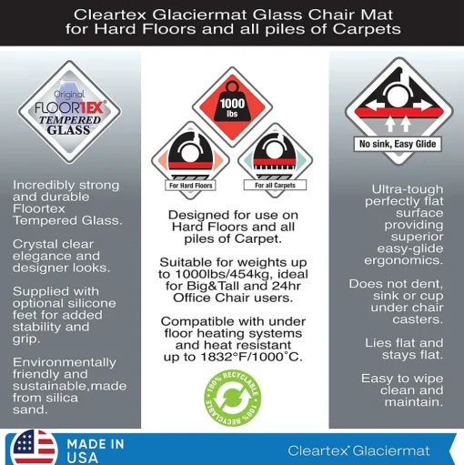 Floortex Chair Mats<Glaciermat Carpet & Hard Floor Chair Mat, 36" x 42", Crystal Clear Glass (FC123642EG)