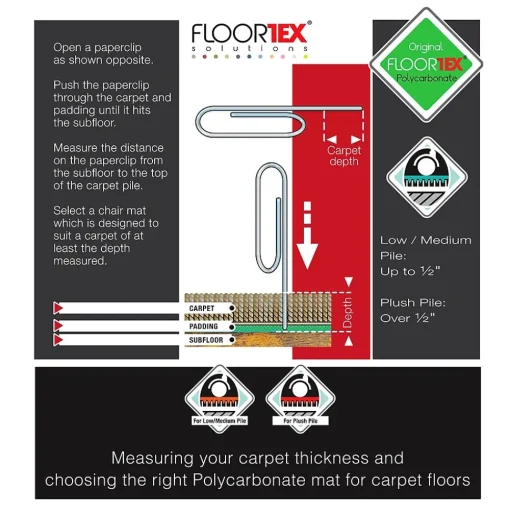 Floortex Chair Mats<Ultimat Carpet Chair Mat, 39 x 49", Designed for Low/Medium-Pile Carpet, Clear Polycarbonate (119923SR)