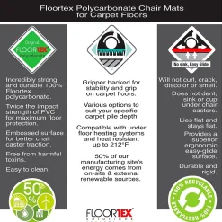 Floortex Chair Mats<Ultimat Carpet Chair Mat, 48" x 60", Designed for Low/Medium-Pile Carpet, Clear Polycarbonate (1115023TR)