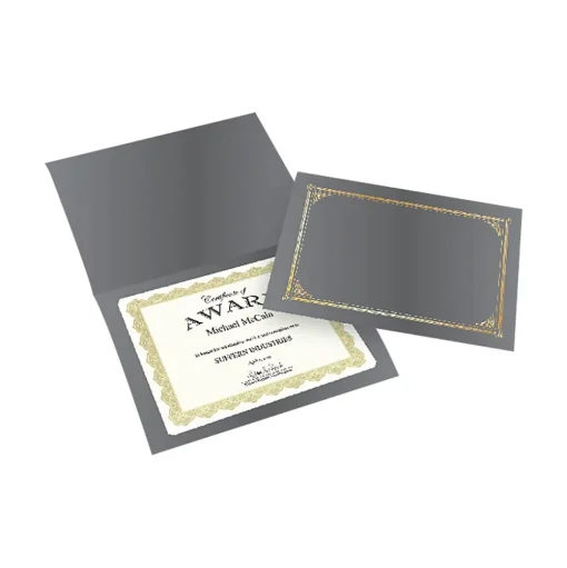 Geographics Awards & Certificates<Classic Linen Certificate Holders, 8.5" x 11", Gray/Gold, 6/Pack (49323)