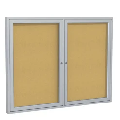 Ghent Bulletin<4' H x 5' W Enclosed Natural Cork Bulletin Board with Satin Frame, 2 Door (PA24860K)