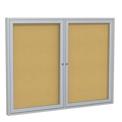 Ghent Bulletin<4' H x 5' W Enclosed Natural Cork Bulletin Board with Satin Frame, 2 Door (PA24860K)