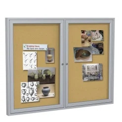 Ghent Bulletin<4' H x 5' W Enclosed Natural Cork Bulletin Board with Satin Frame, 2 Door (PA24860K)