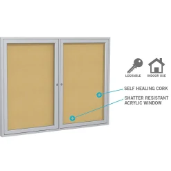 Ghent Bulletin<4' H x 5' W Enclosed Natural Cork Bulletin Board with Satin Frame, 2 Door (PA24860K)