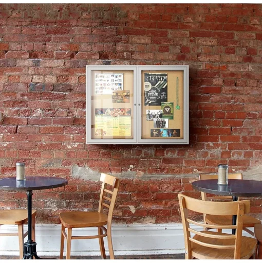 Ghent Bulletin<4' H x 5' W Enclosed Natural Cork Bulletin Board with Satin Frame, 2 Door (PA24860K)