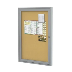 Ghent Bulletin<36" H x 30" W Enclosed Natural Cork Bulletin Board with Satin Frame, 1 Door (PA13630K)