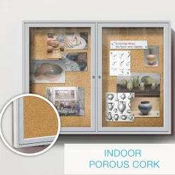 Ghent Bulletin<36" H x 30" W Enclosed Natural Cork Bulletin Board with Satin Frame, 1 Door (PA13630K)