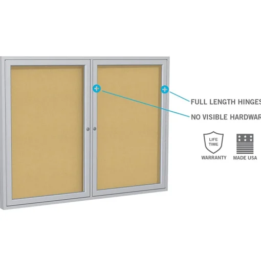Ghent Bulletin<36" H x 30" W Enclosed Natural Cork Bulletin Board with Satin Frame, 1 Door (PA13630K)